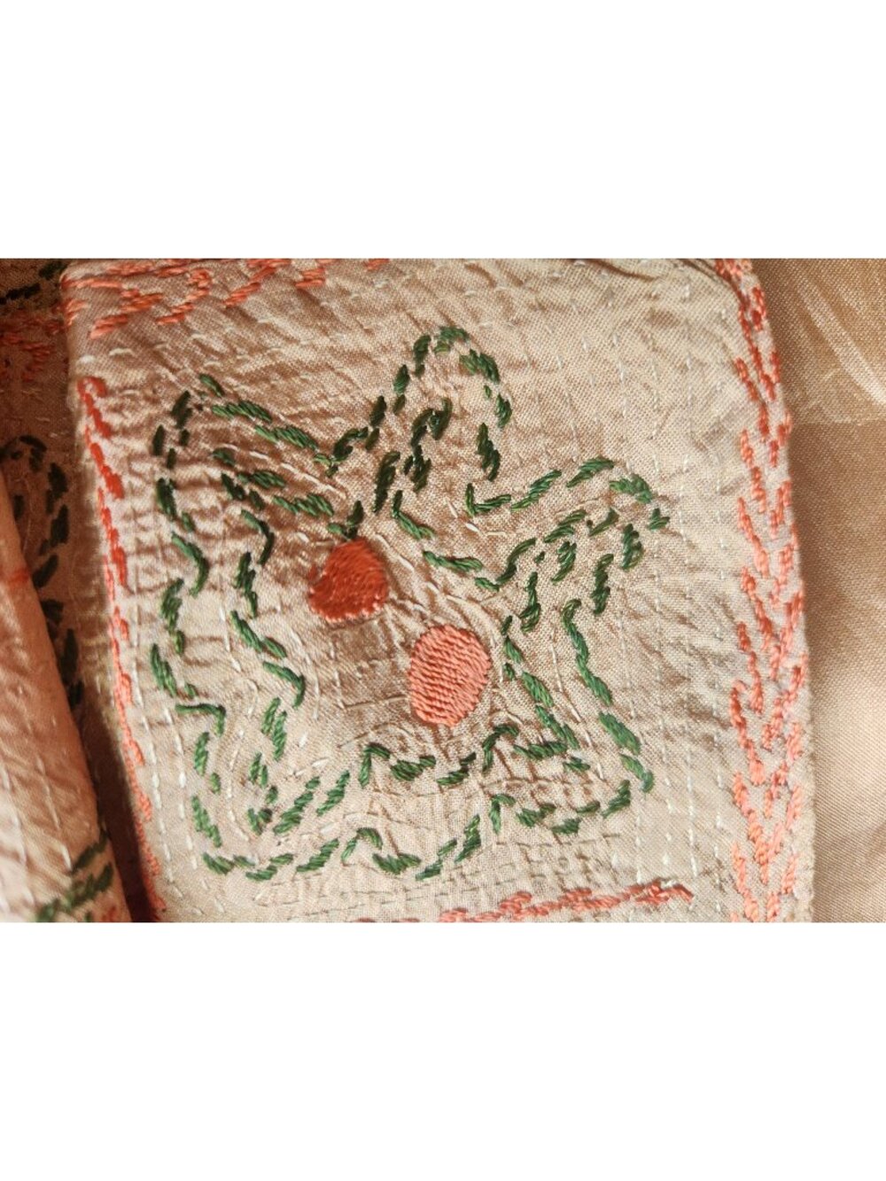 Vintage Tussar Silk Chadar Shawl, Hand Embroidered Nakshi Kantha Throw Blanket